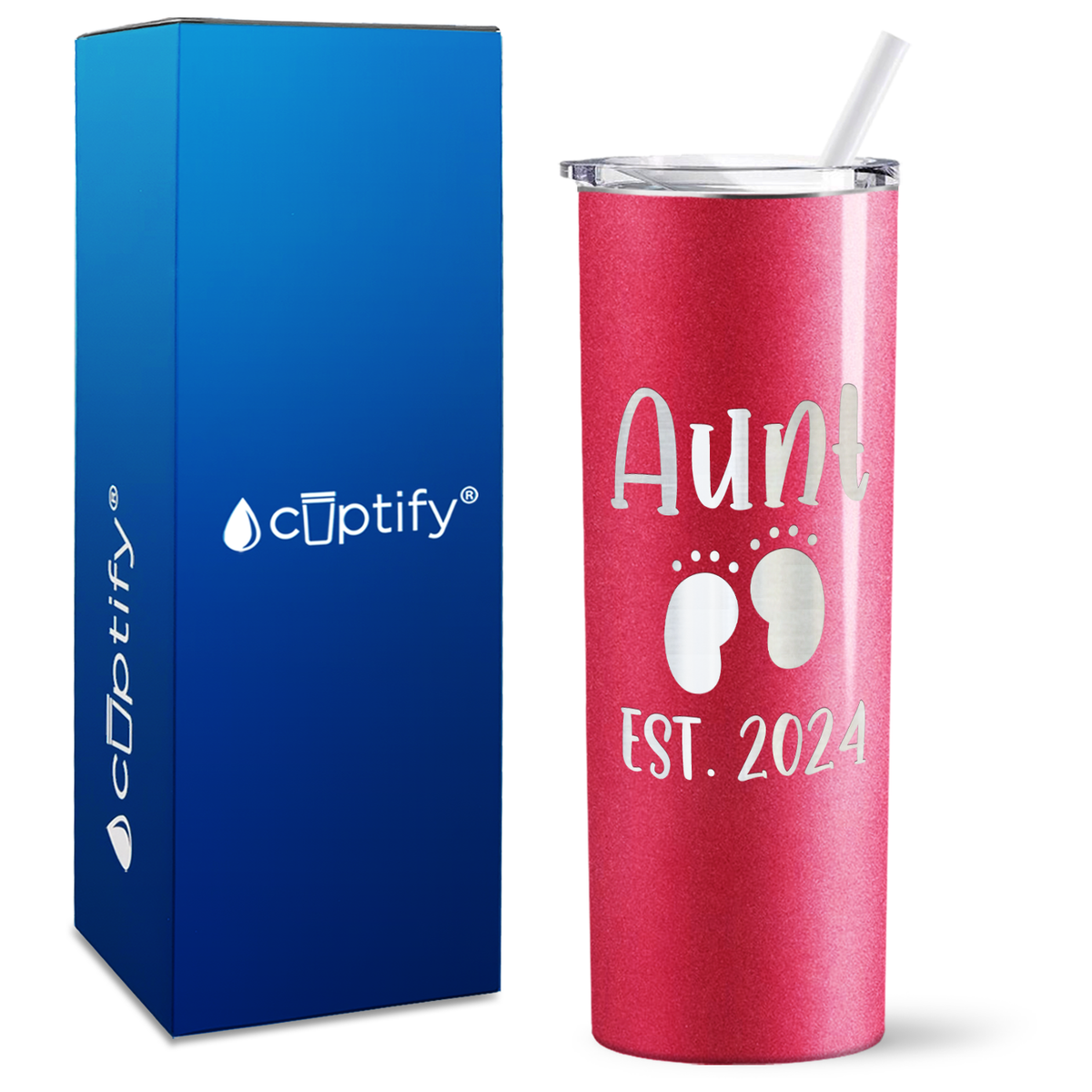 Aunt Established with Baby Feet 20oz Skinny Tumbler