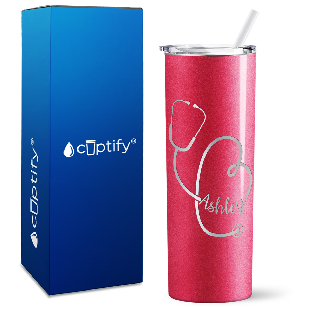 Personalized Stethoscope Curly on 20oz Skinny Tumbler