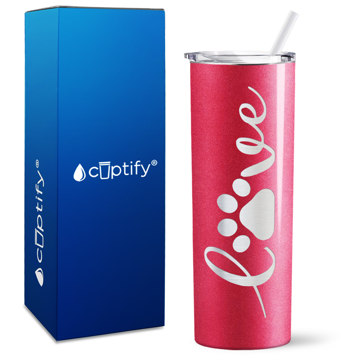 Curly Love Dog Paw on 20oz Skinny Tumbler