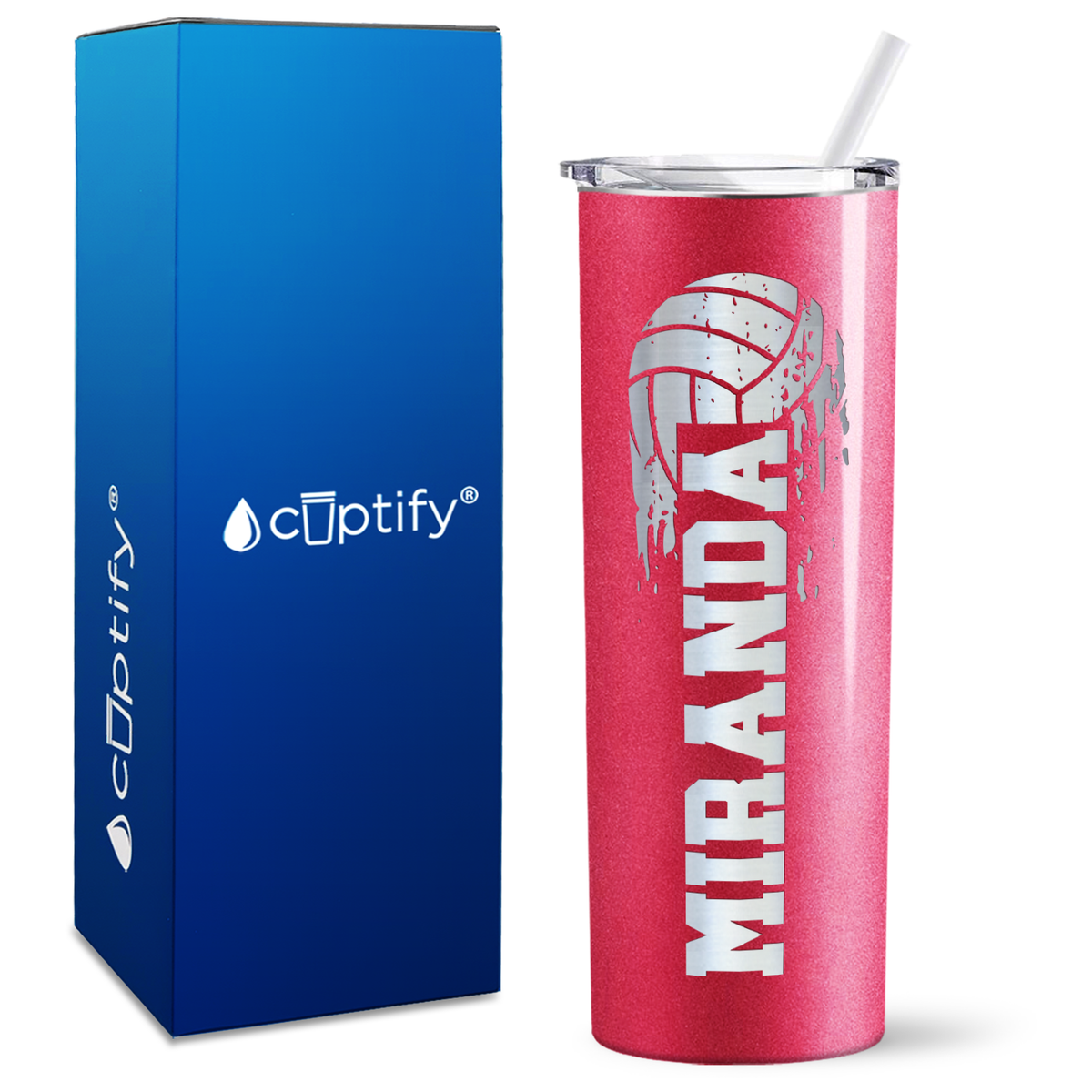 Personalized Flying Volleyball on 20oz Skinny Tumbler