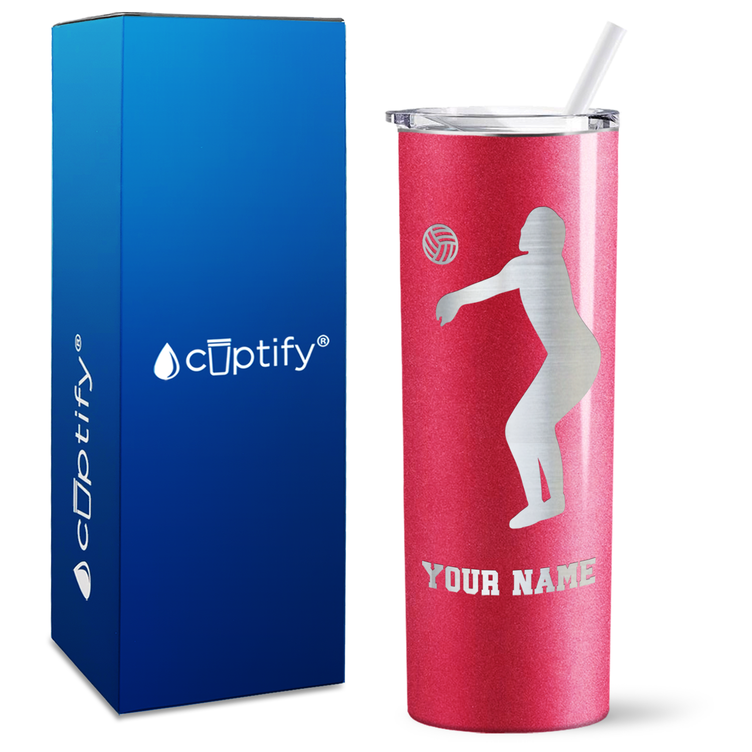 Personalized Volleyball Silhouette on 20oz Skinny Tumbler
