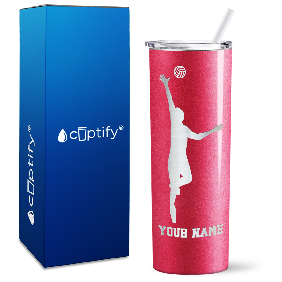 Personalized Volleyball Silhouette Spike on 20oz Skinny Tumbler