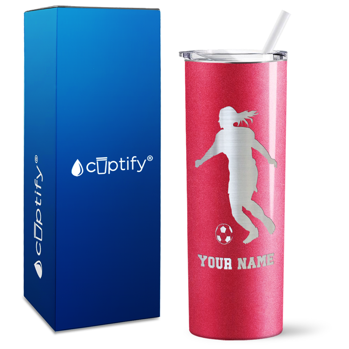 Personalized Soccer Player Female Silhouette on 20oz Skinny Tumbler