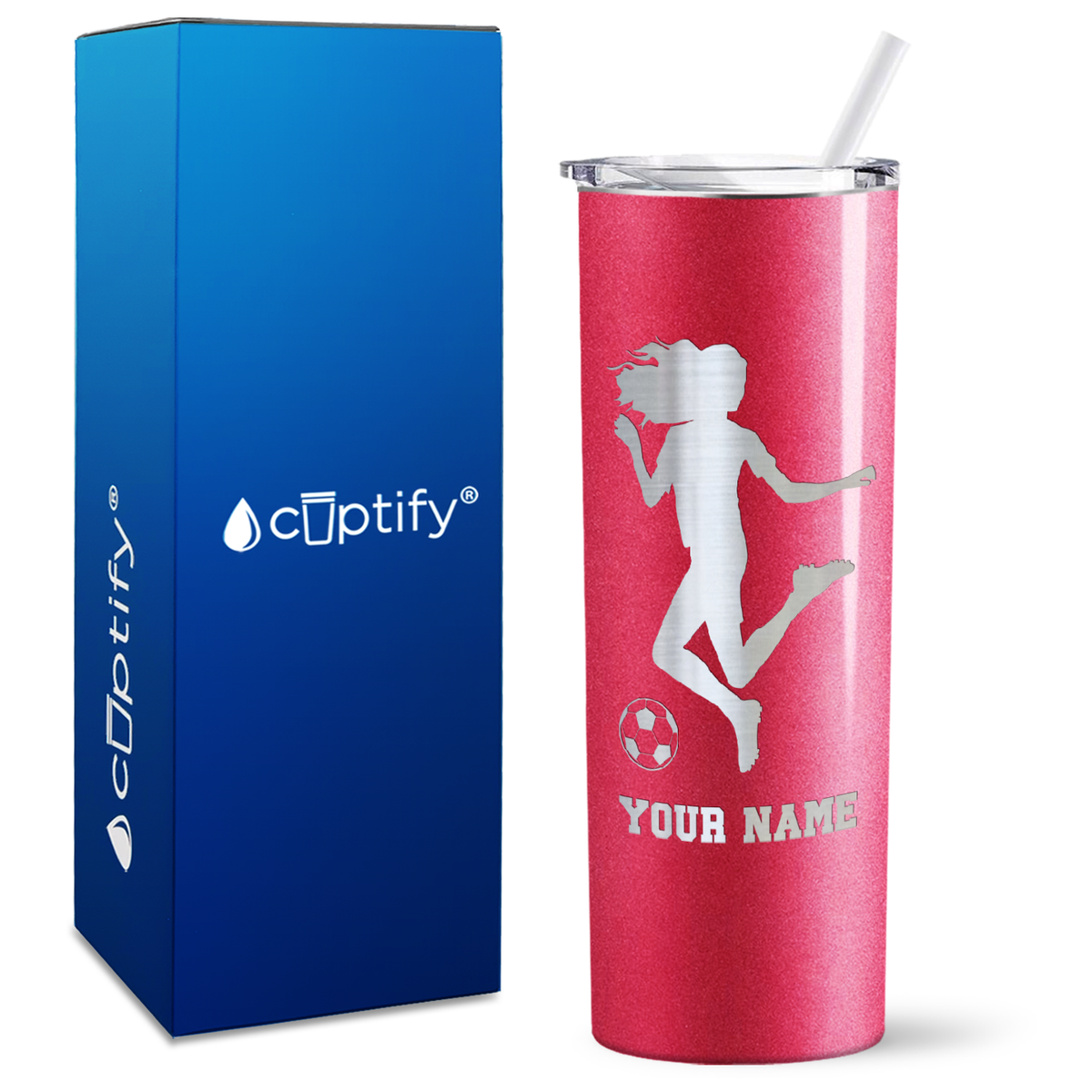Personalized Soccer Player Female Kick on 20oz Skinny Tumbler