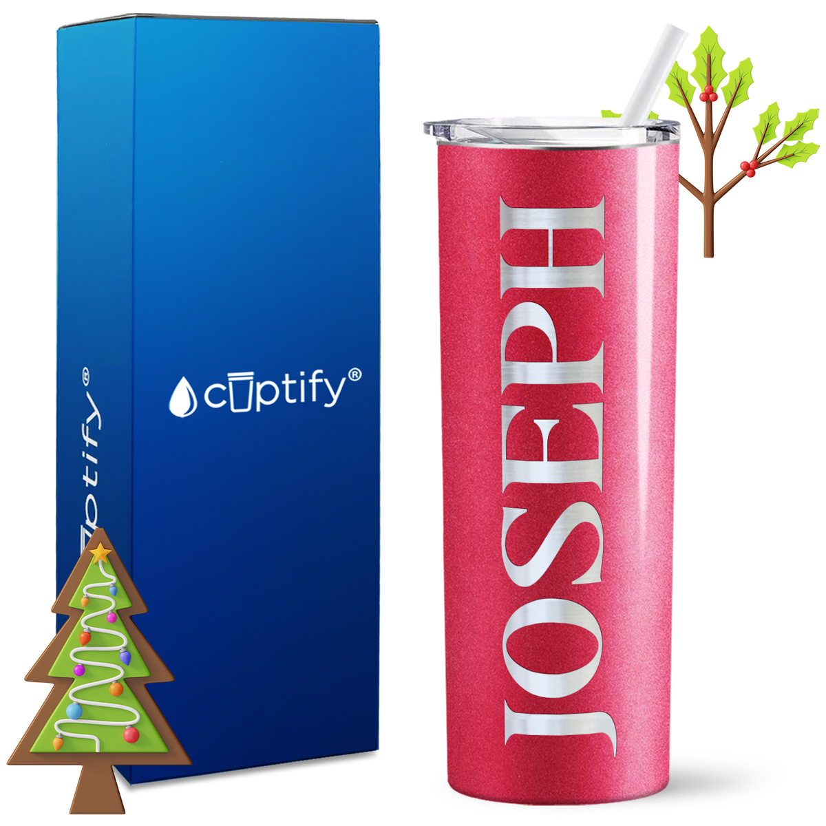Personalized Merry Style on 20oz Skinny Christmas Tumbler