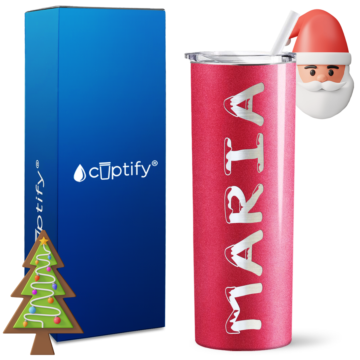 Personalized Snowy Style on 20oz Skinny Christmas Tumbler