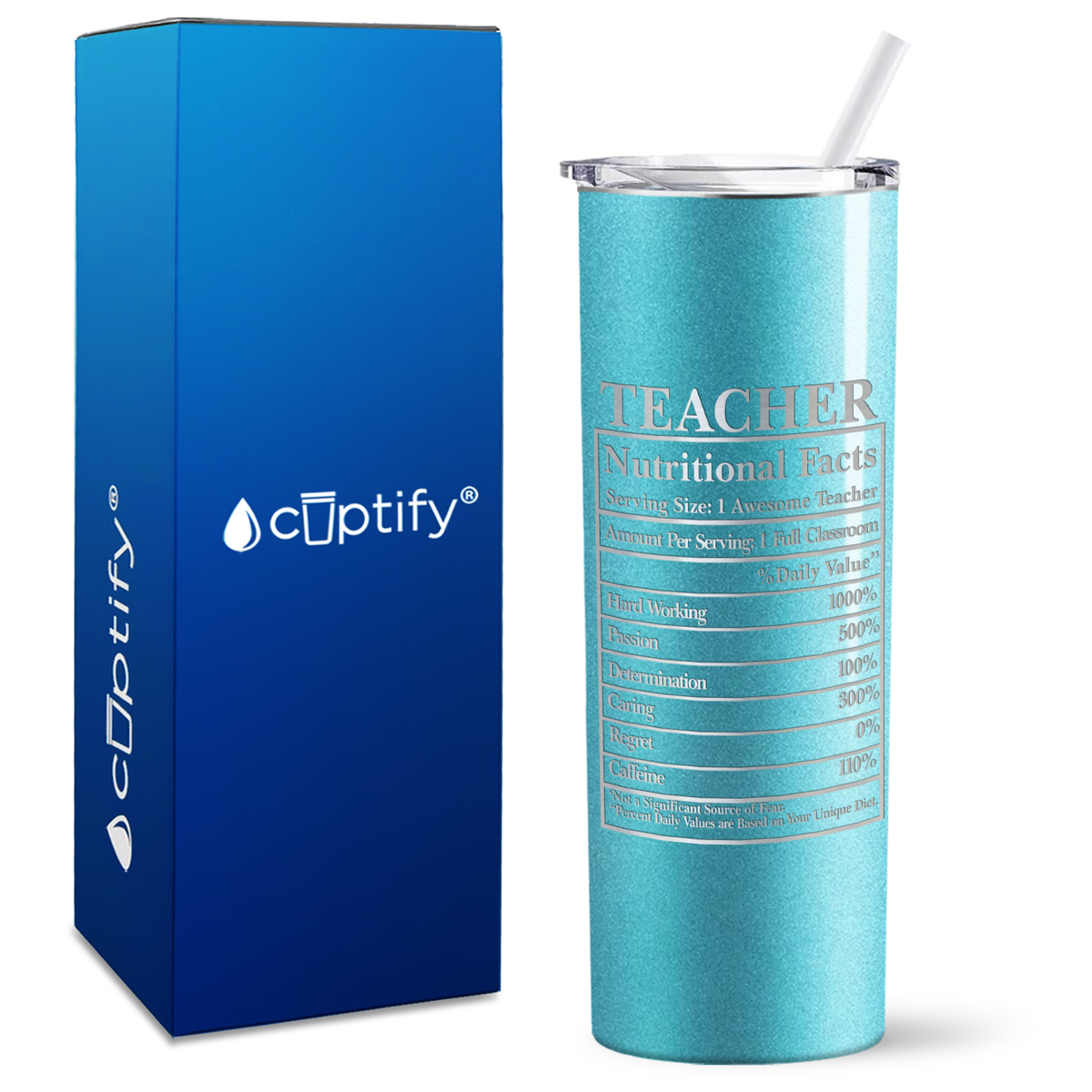 Teacher Nutritional Facts on 20oz Skinny Tumbler