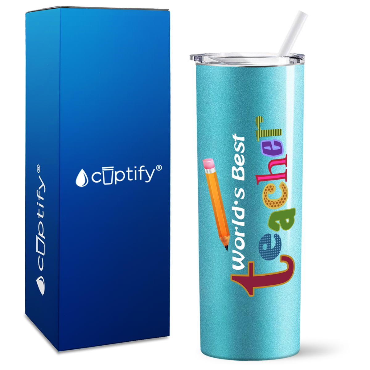 World's Best Teacher with Pencil on 20oz Skinny Tumbler