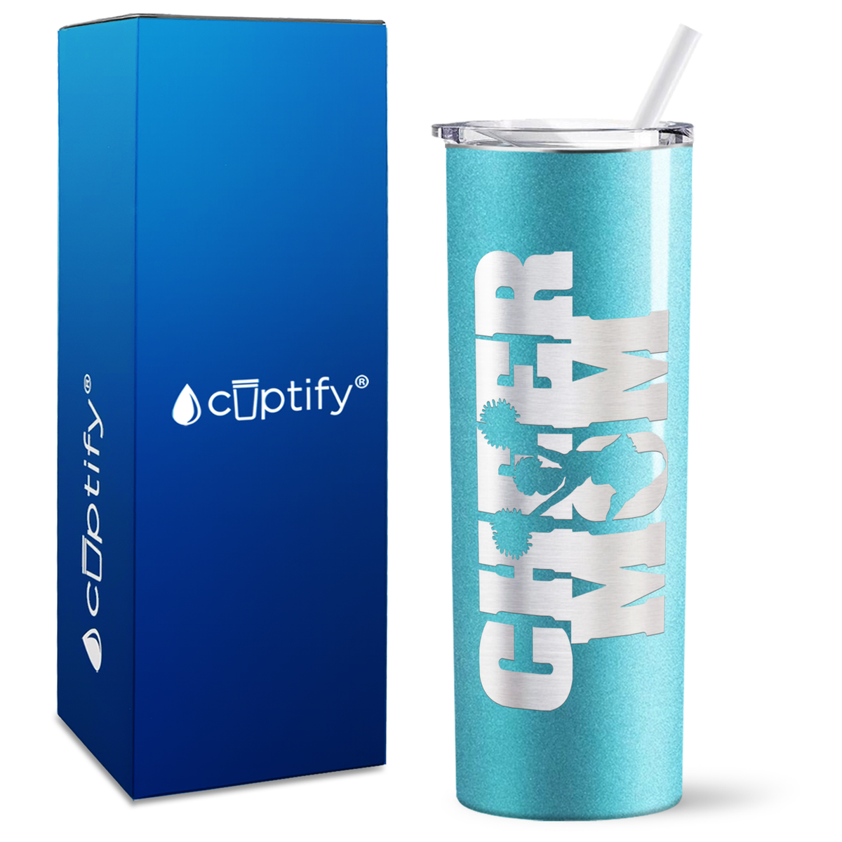 Cheer Mom with Cheerleader Silhouette on 20oz Skinny Tumbler