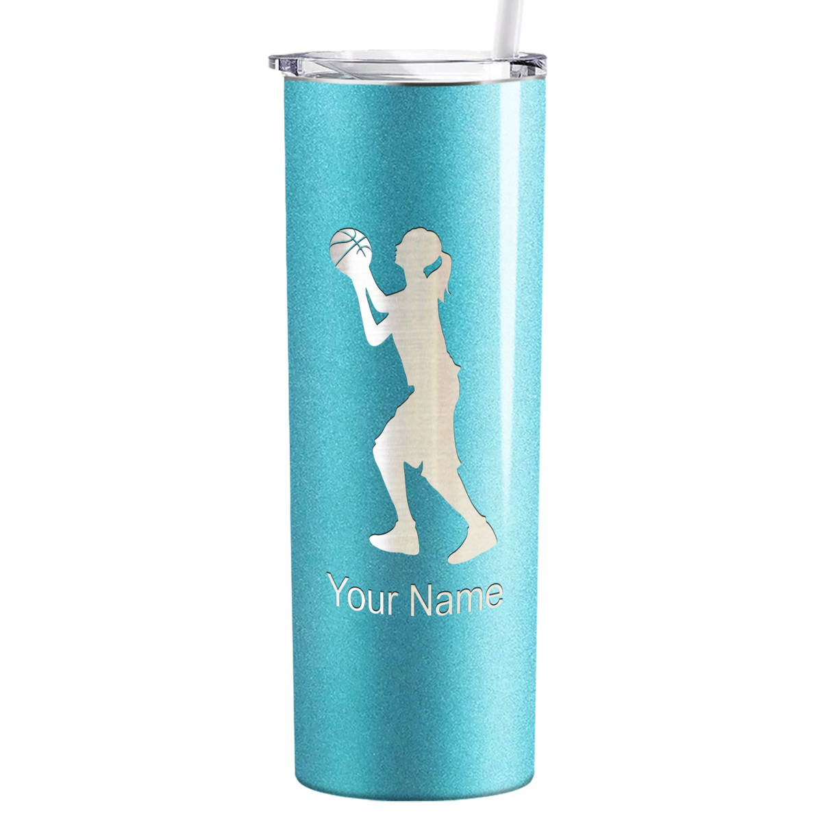 Personalized Girl Shooting Basketball on 20oz Skinny Tumbler