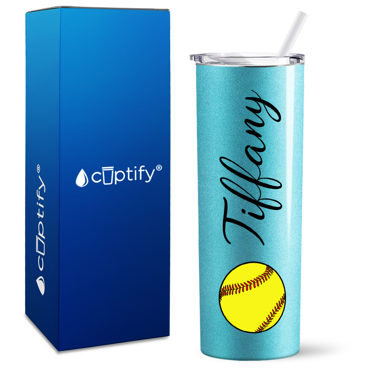 Personalized Softball on 20oz Skinny Tumbler