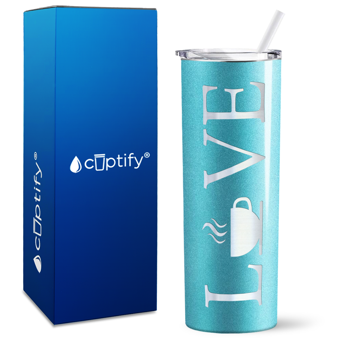 Love with Coffee Design on 20oz Skinny 20oz Tumbler