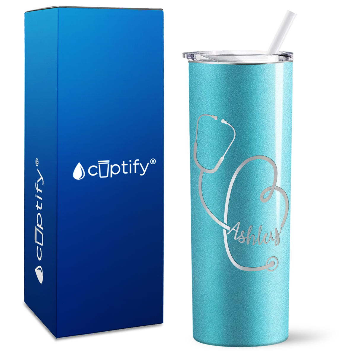 Personalized Stethoscope Curly on 20oz Skinny Tumbler