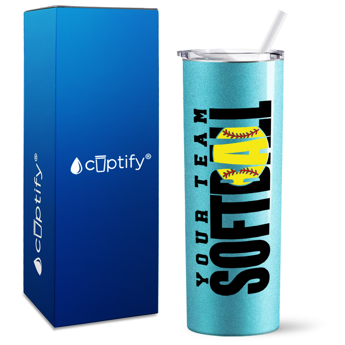 Personalized Team Softball on 20oz Skinny Tumbler