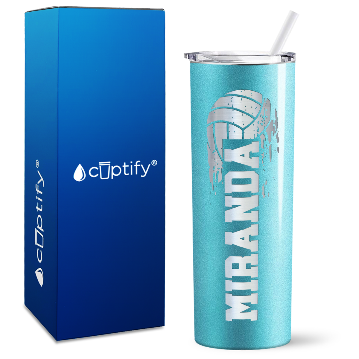 Personalized Flying Volleyball on 20oz Skinny Tumbler