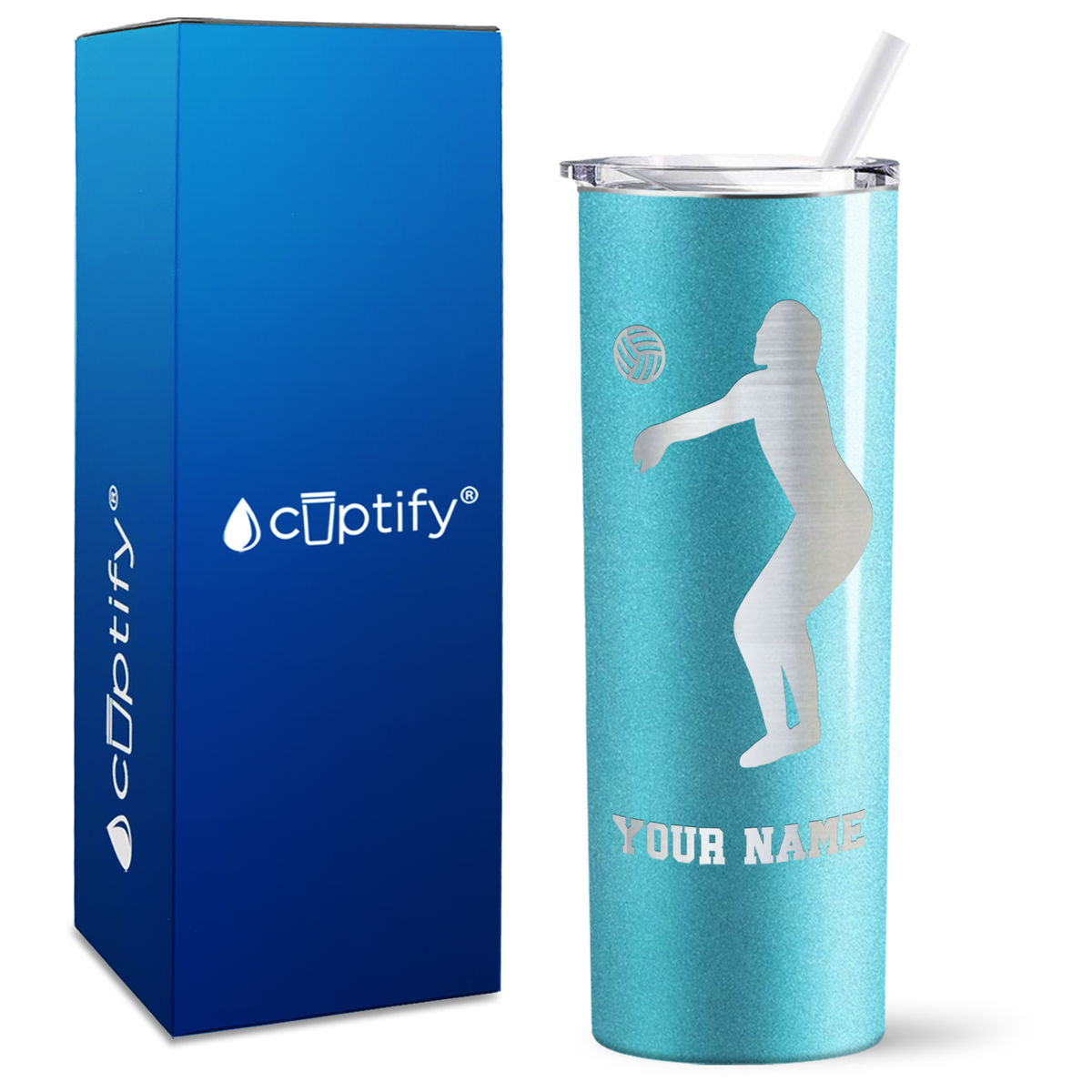 Personalized Volleyball Silhouette on 20oz Skinny Tumbler