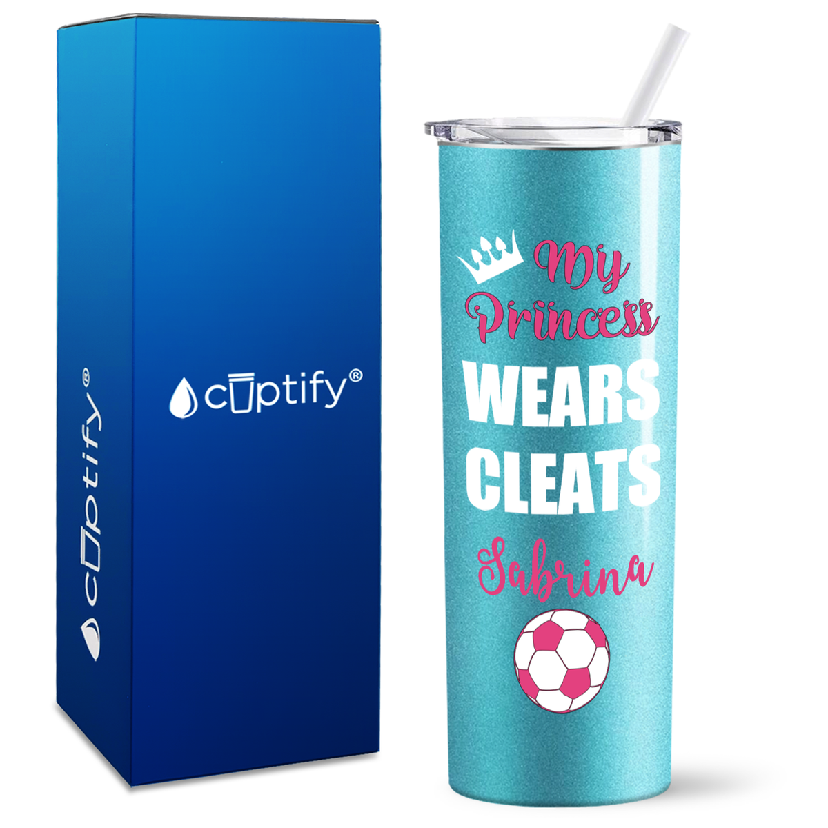 Personalized My Princess Wears Cleats on 20oz Skinny Tumbler