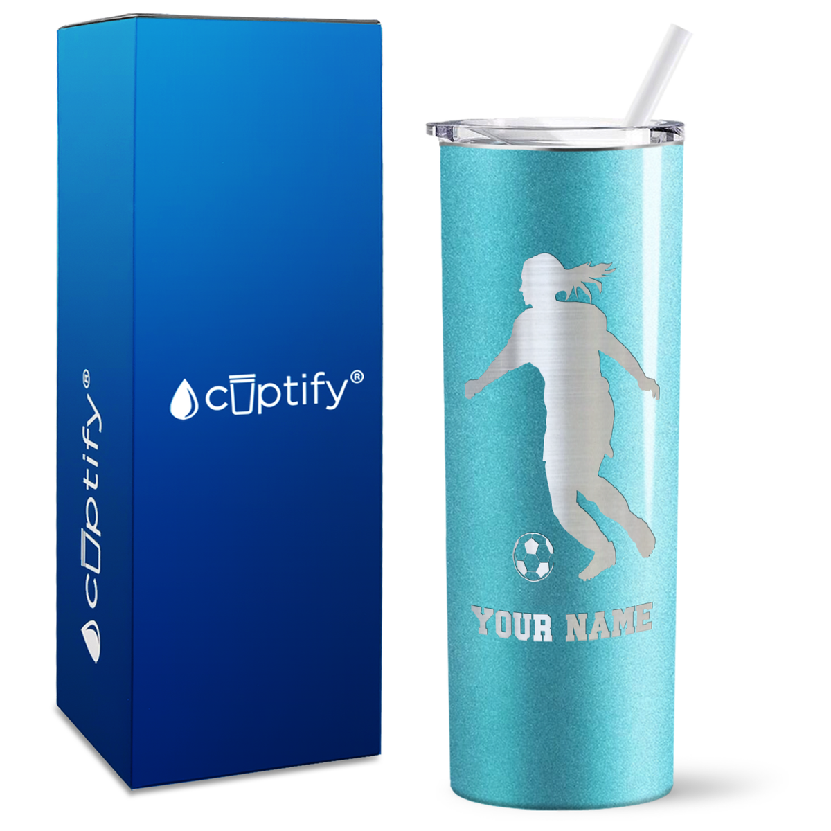 Personalized Soccer Player Female Silhouette on 20oz Skinny Tumbler