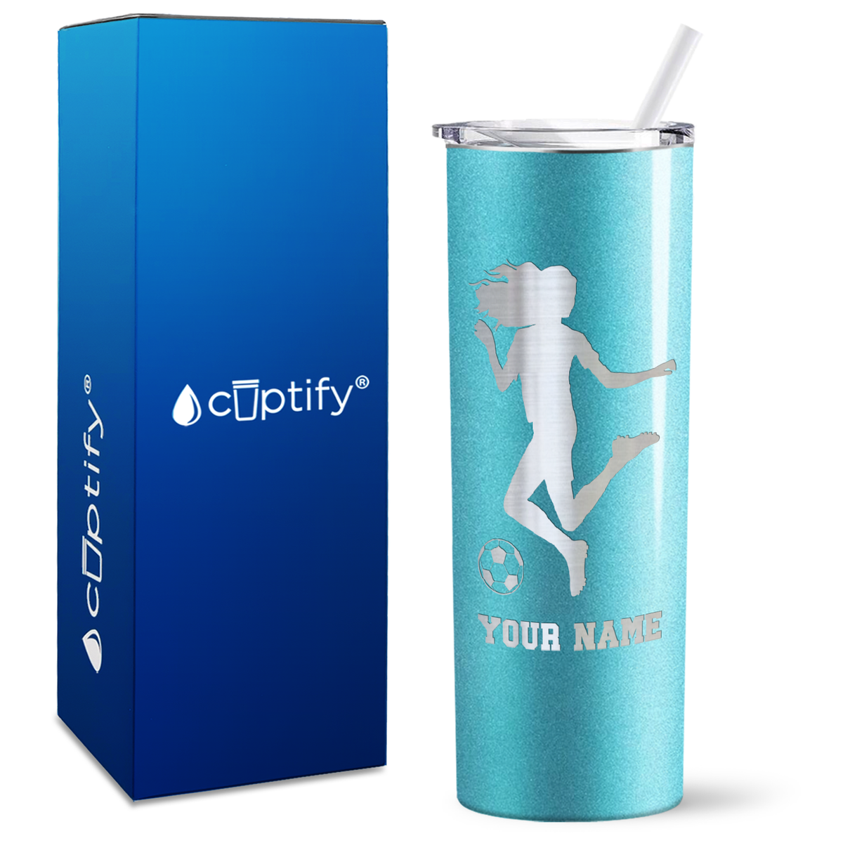 Personalized Soccer Player Female Kick on 20oz Skinny Tumbler