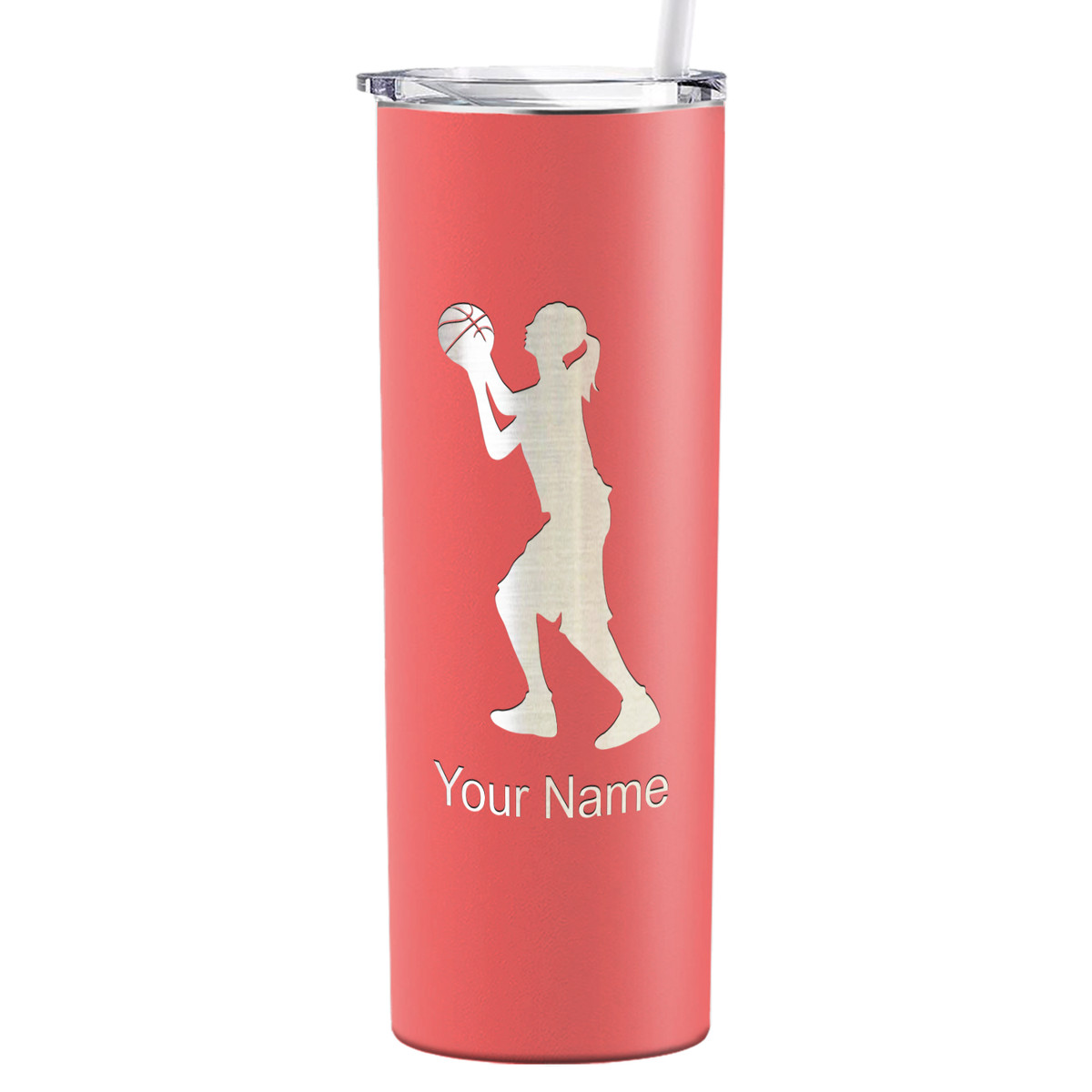 Personalized Girl Shooting Basketball on 20oz Skinny Tumbler