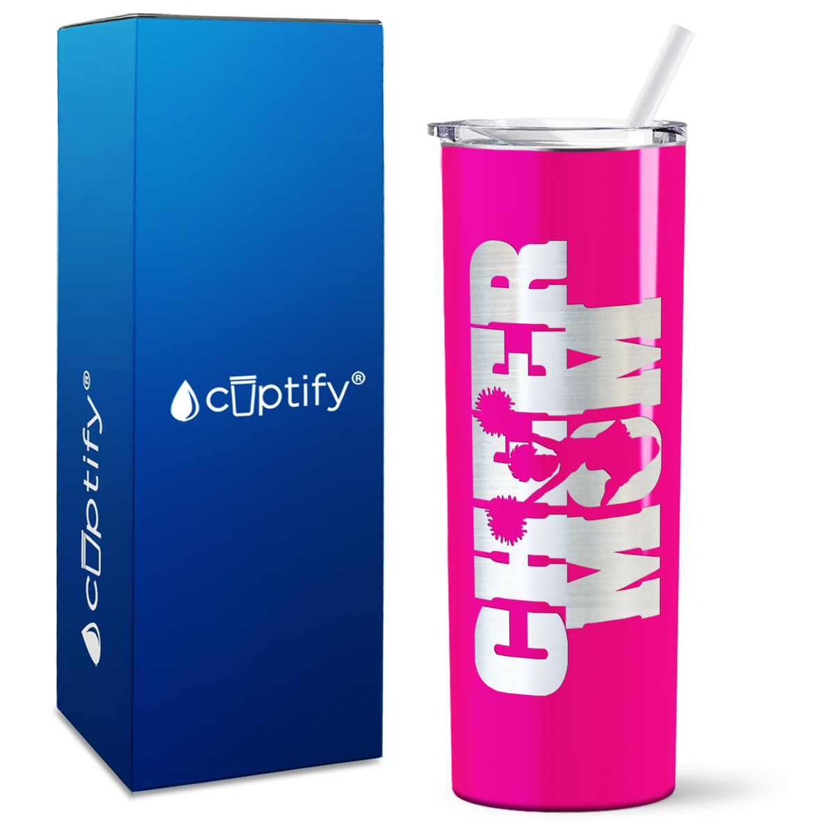 Cheer Mom with Cheerleader Silhouette on 20oz Skinny Tumbler