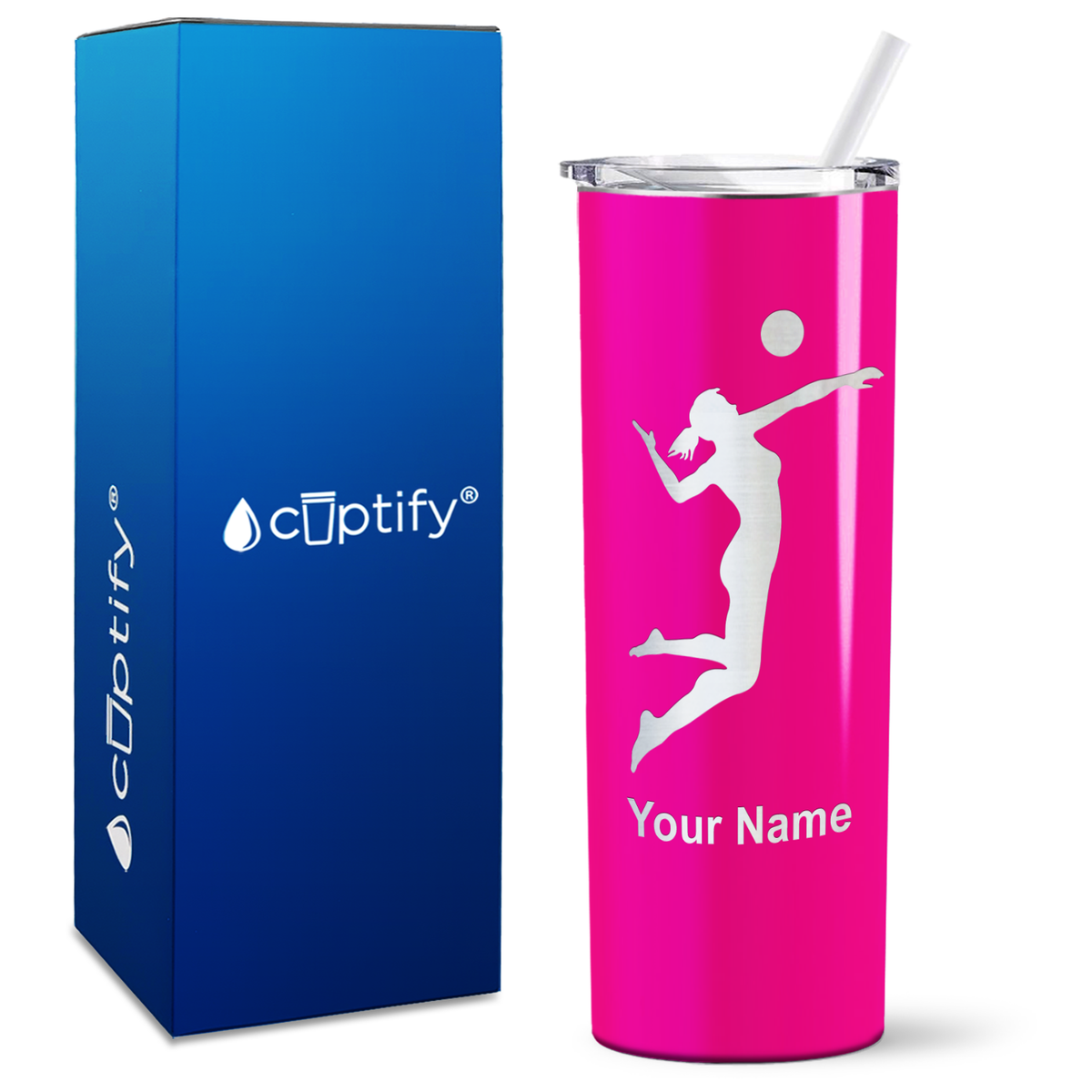 Personalized Volleyball Player Silhouette on 20oz Skinny Tumbler