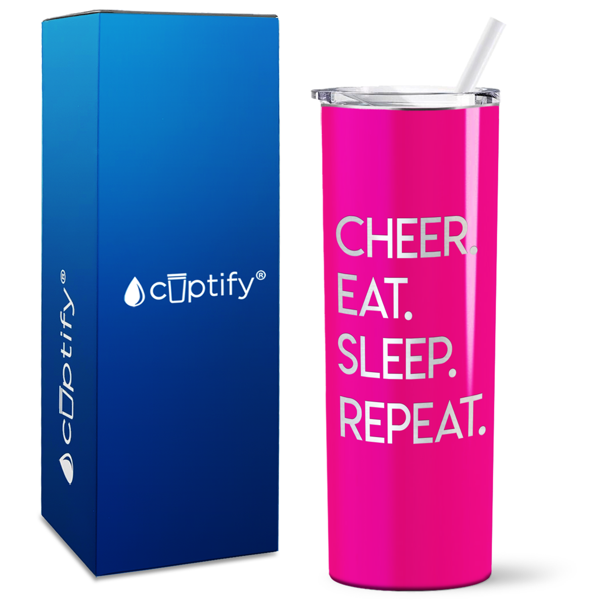 Cheer Eat Sleep Repeat on 20oz Skinny Tumbler