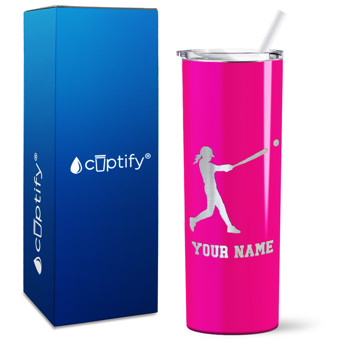 Personalized Softball Girl at Bat on 20oz Skinny Tumbler