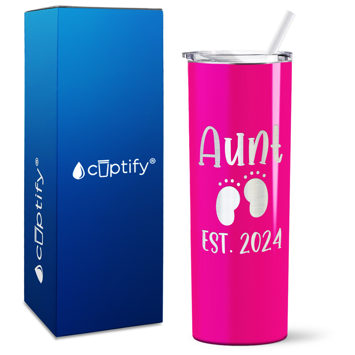 Aunt Established with Baby Feet 20oz Skinny Tumbler
