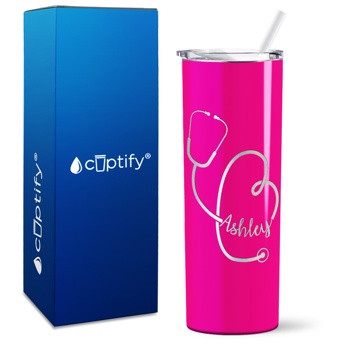 Personalized Stethoscope Curly on 20oz Skinny Tumbler