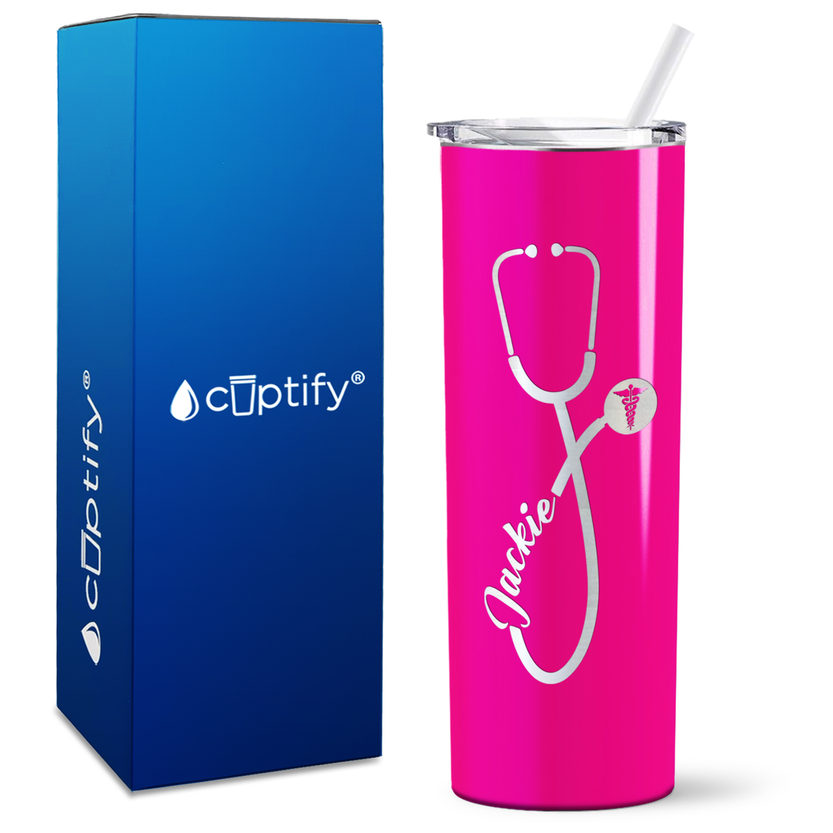Personalized Stethoscope Cadeceus on 20oz Skinny Tumbler