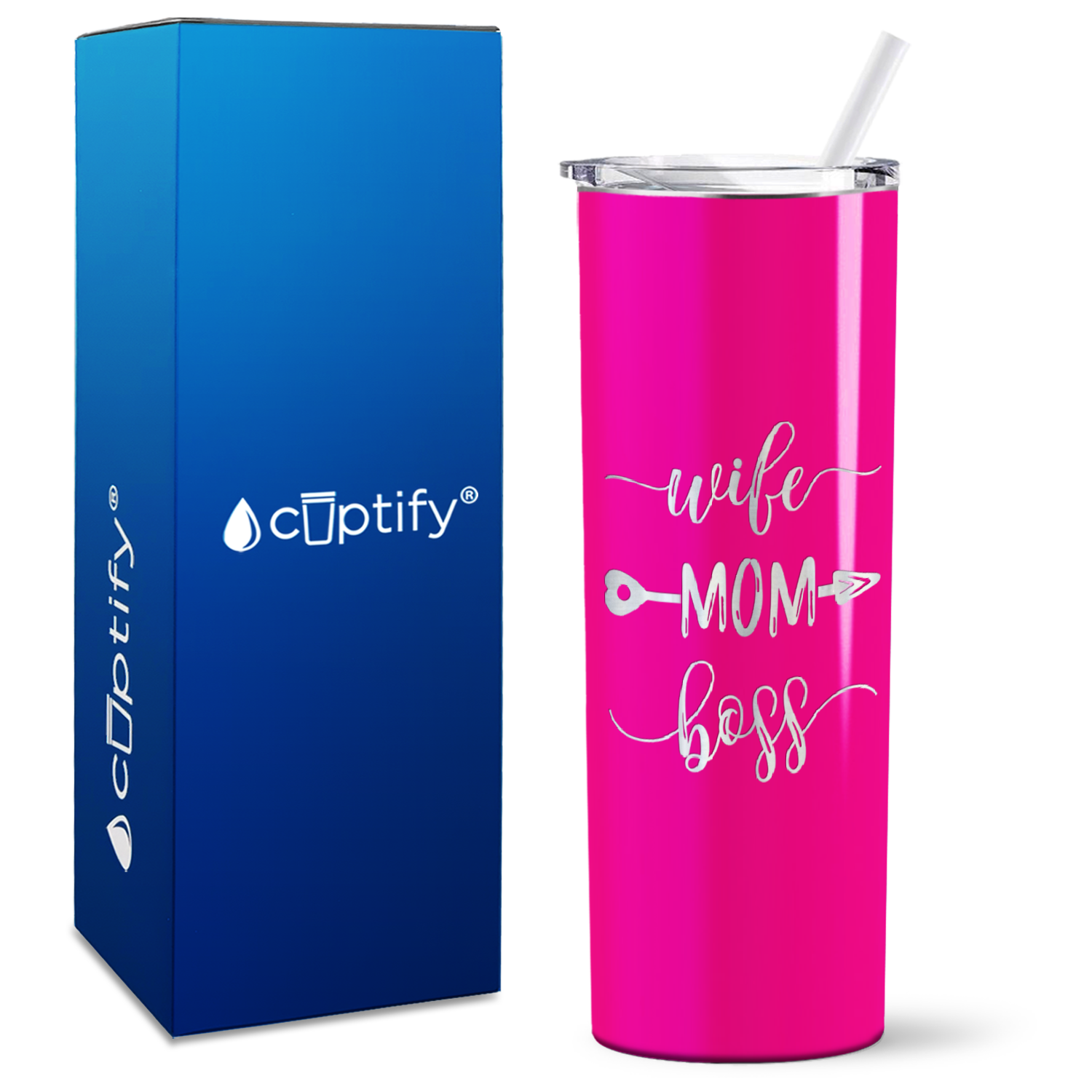 Wife Mom Boss on 20oz Skinny Tumbler