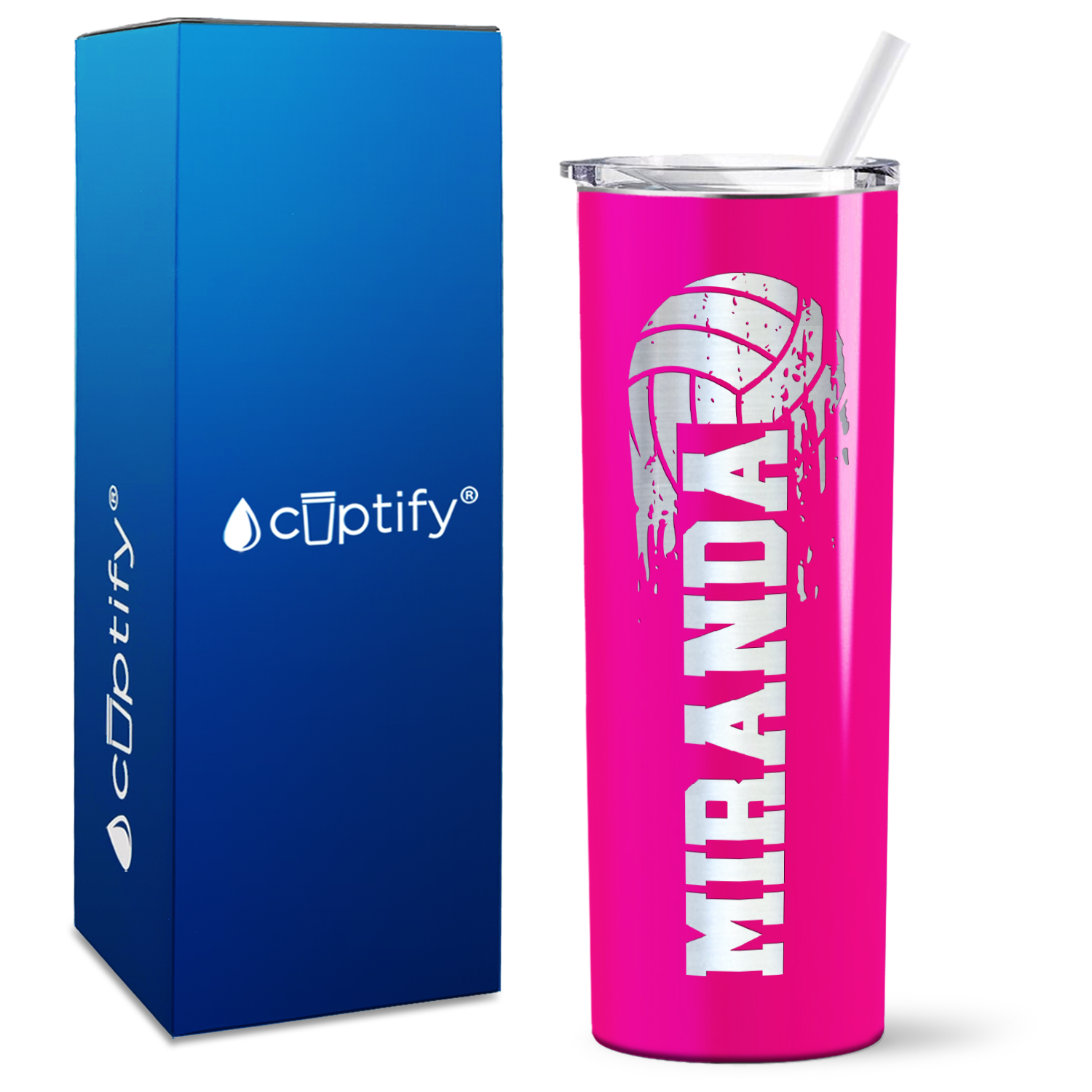 Personalized Flying Volleyball on 20oz Skinny Tumbler
