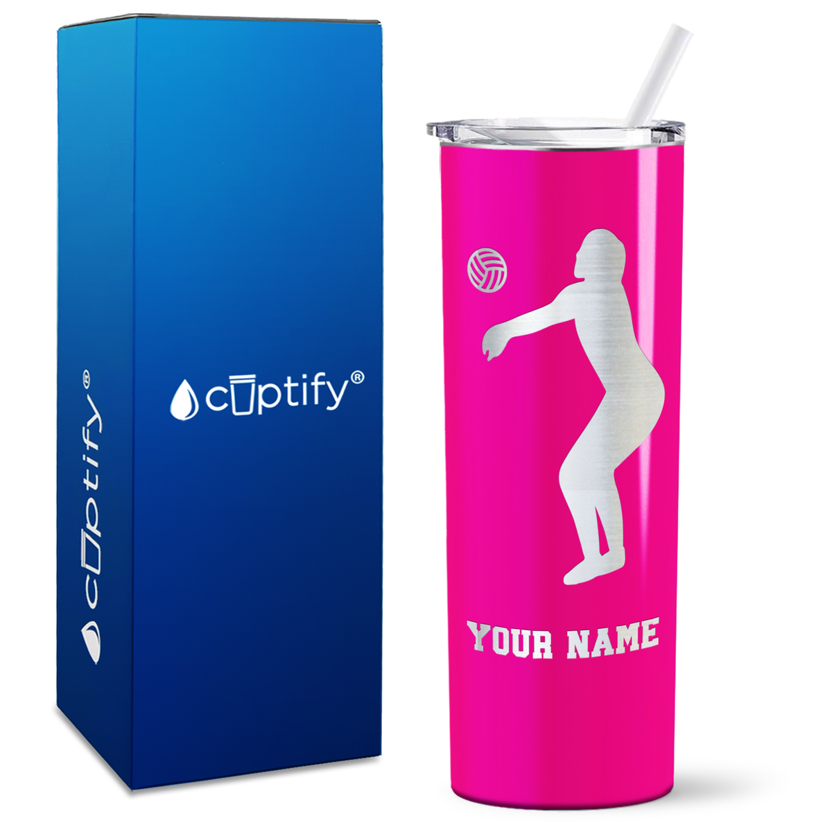 Personalized Volleyball Silhouette on 20oz Skinny Tumbler