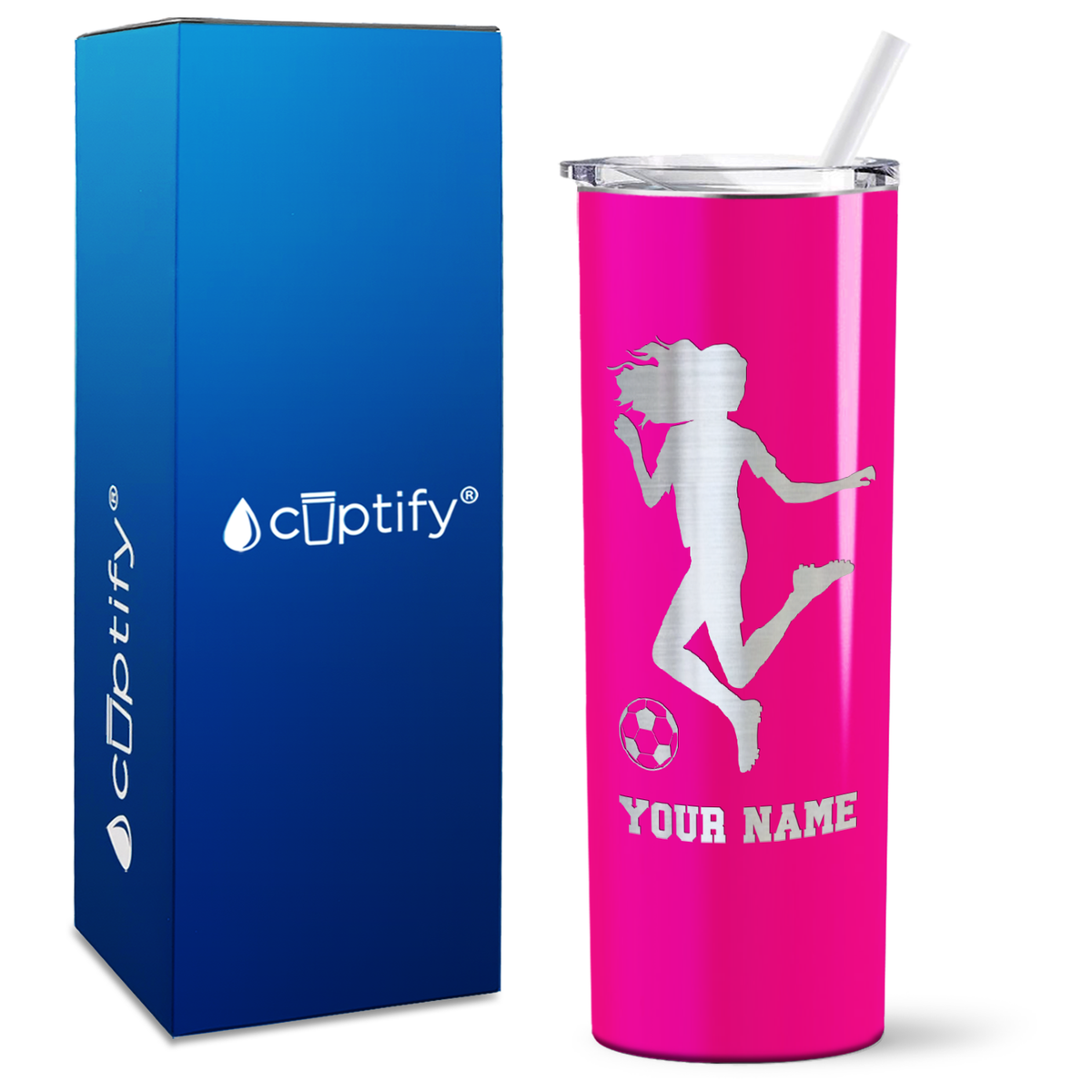 Personalized Soccer Player Female Kick on 20oz Skinny Tumbler