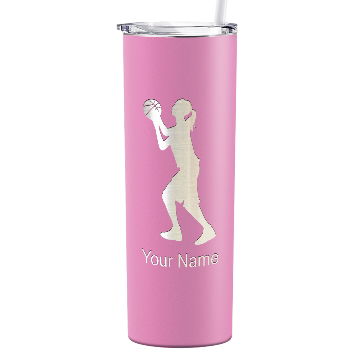 Personalized Girl Shooting Basketball on 20oz Skinny Tumbler