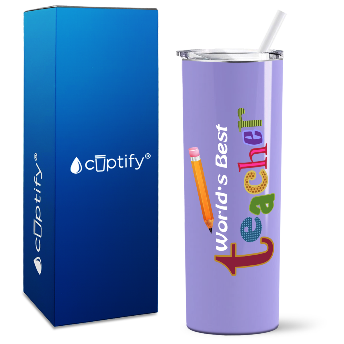 World's Best Teacher with Pencil on 20oz Skinny Tumbler