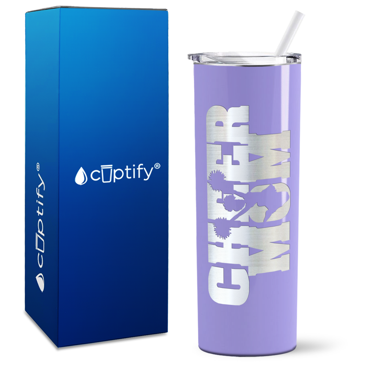Cheer Mom with Cheerleader Silhouette on 20oz Skinny Tumbler