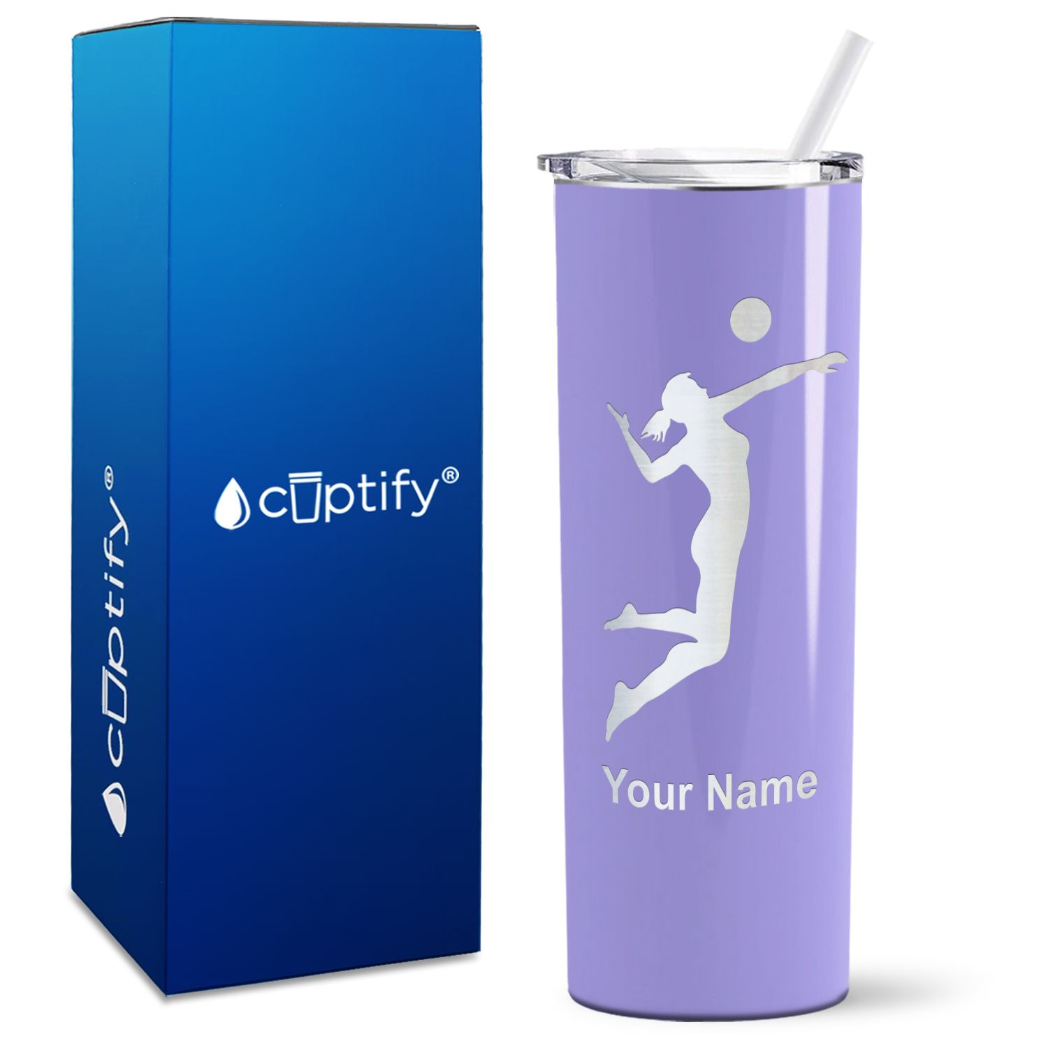 Personalized Volleyball Player Silhouette on 20oz Skinny Tumbler