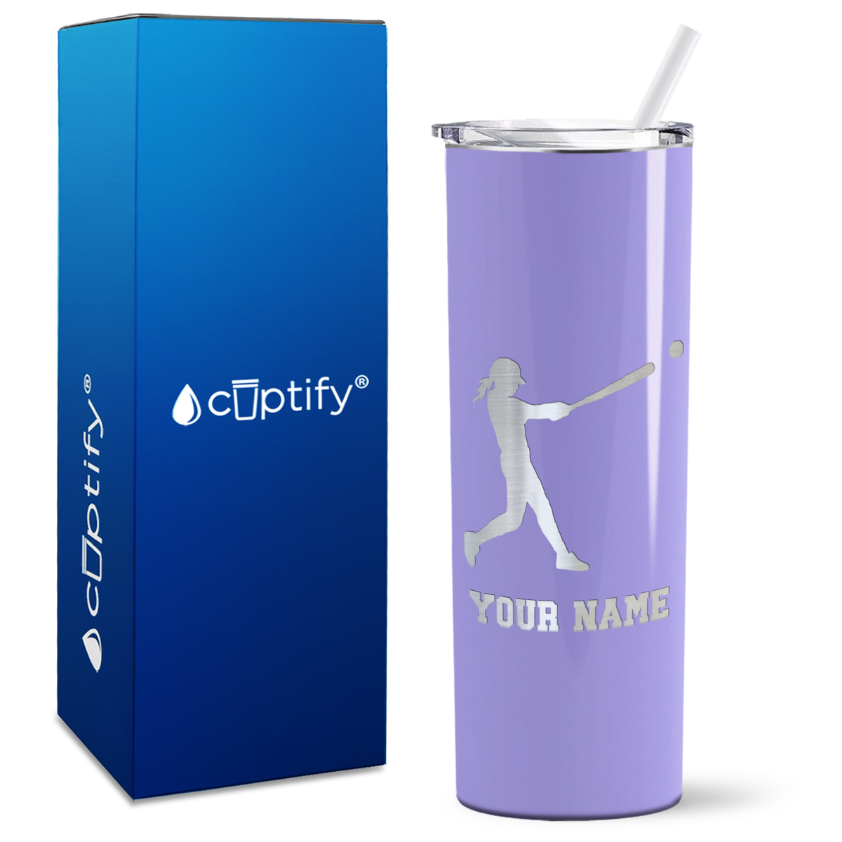 Personalized Softball Girl at Bat on 20oz Skinny Tumbler