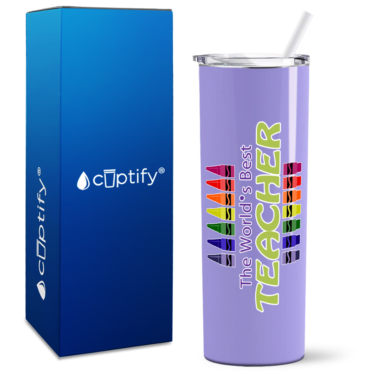 World's Best Teacher Crayons on 20oz Skinny Tumbler