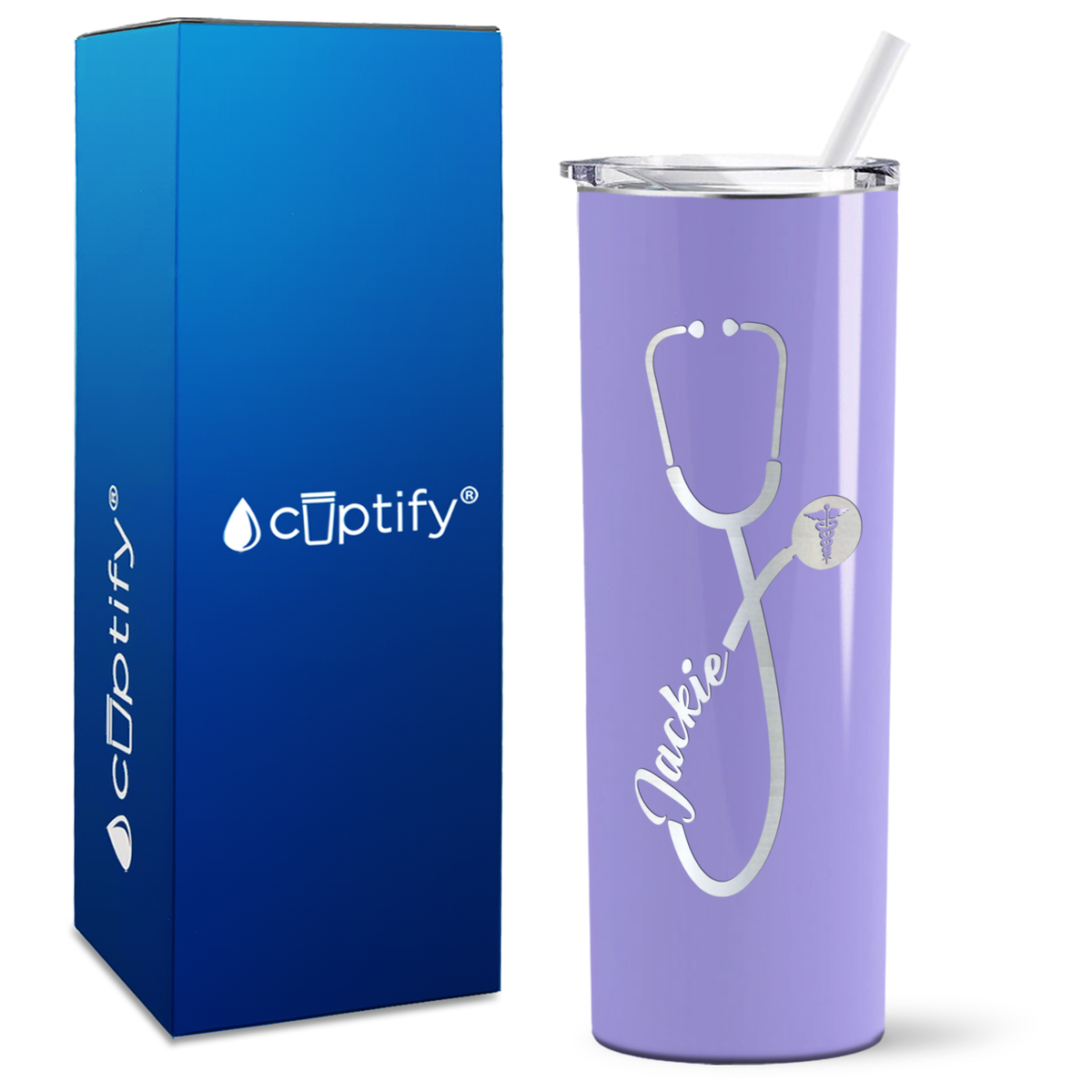 Personalized Stethoscope Cadeceus on 20oz Skinny Tumbler