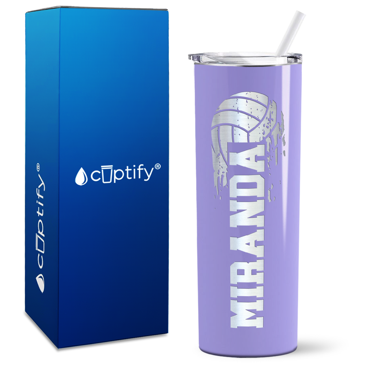 Personalized Flying Volleyball on 20oz Skinny Tumbler