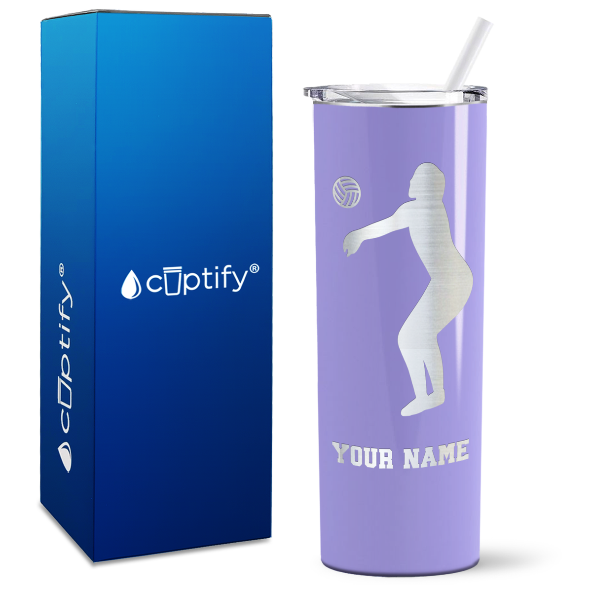 Personalized Volleyball Silhouette on 20oz Skinny Tumbler