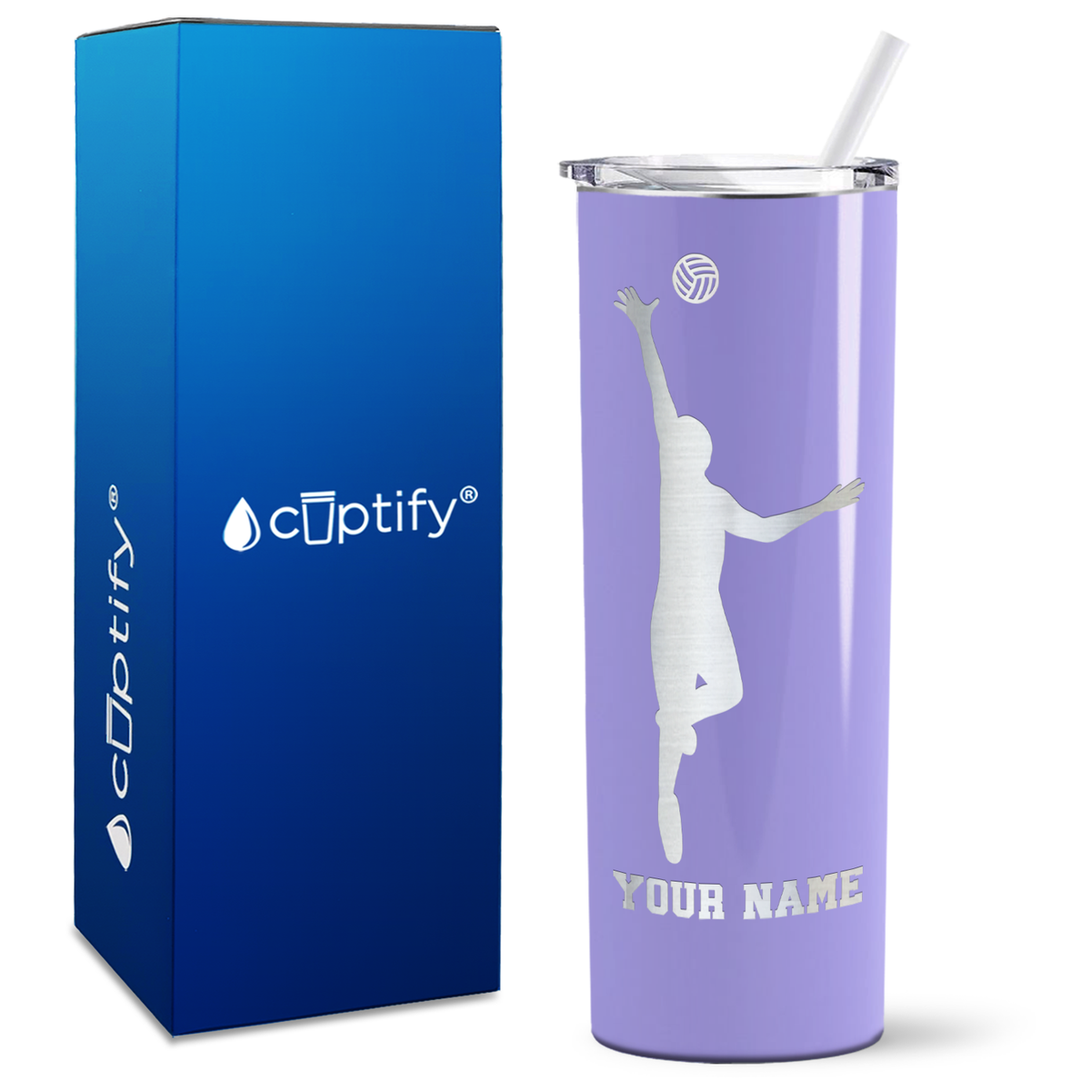 Personalized Volleyball Silhouette Spike on 20oz Skinny Tumbler
