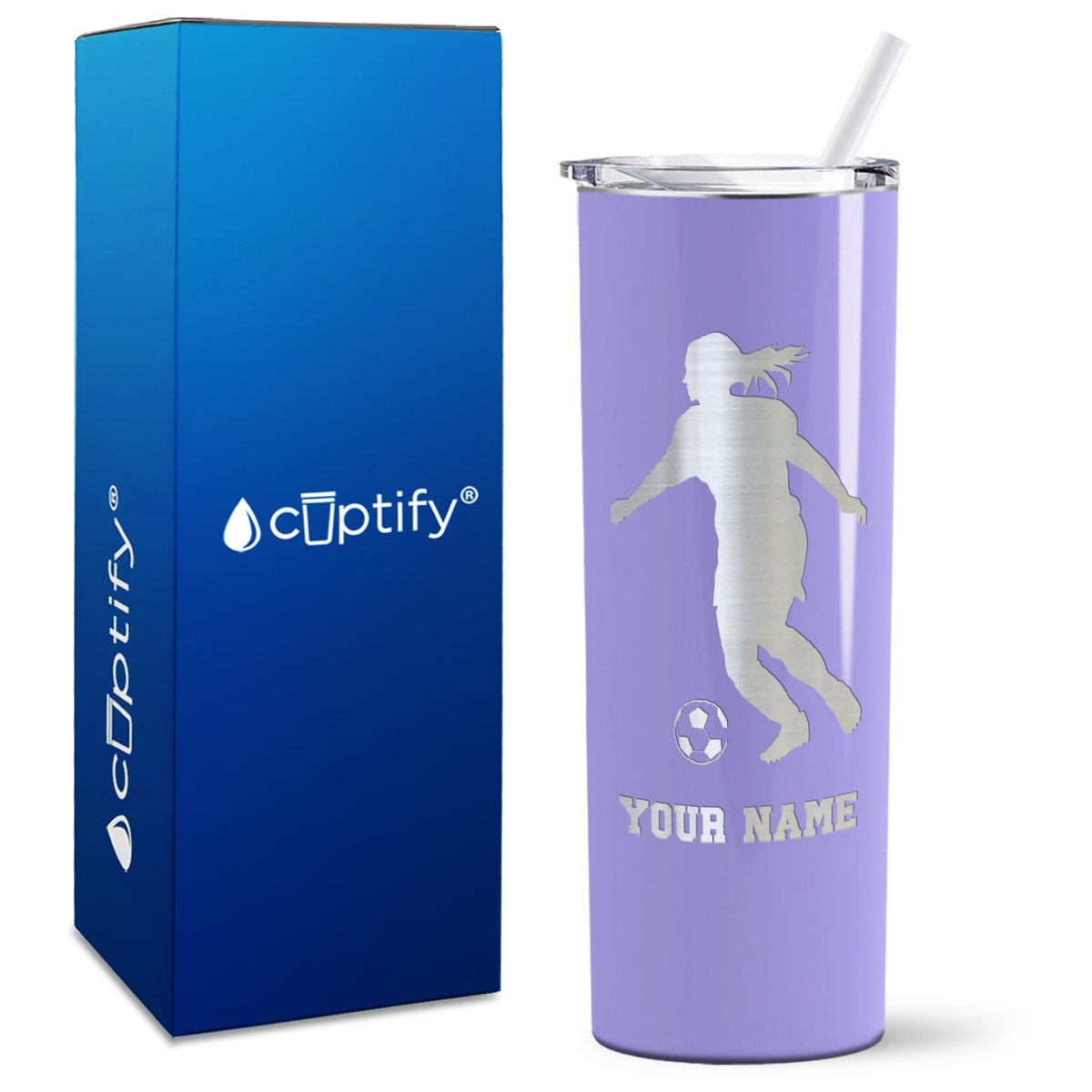Personalized Soccer Player Female Silhouette on 20oz Skinny Tumbler