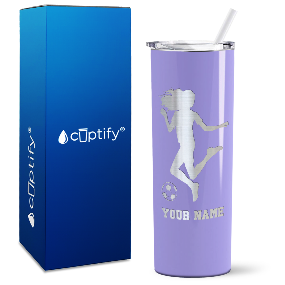 Personalized Soccer Player Female Kick on 20oz Skinny Tumbler