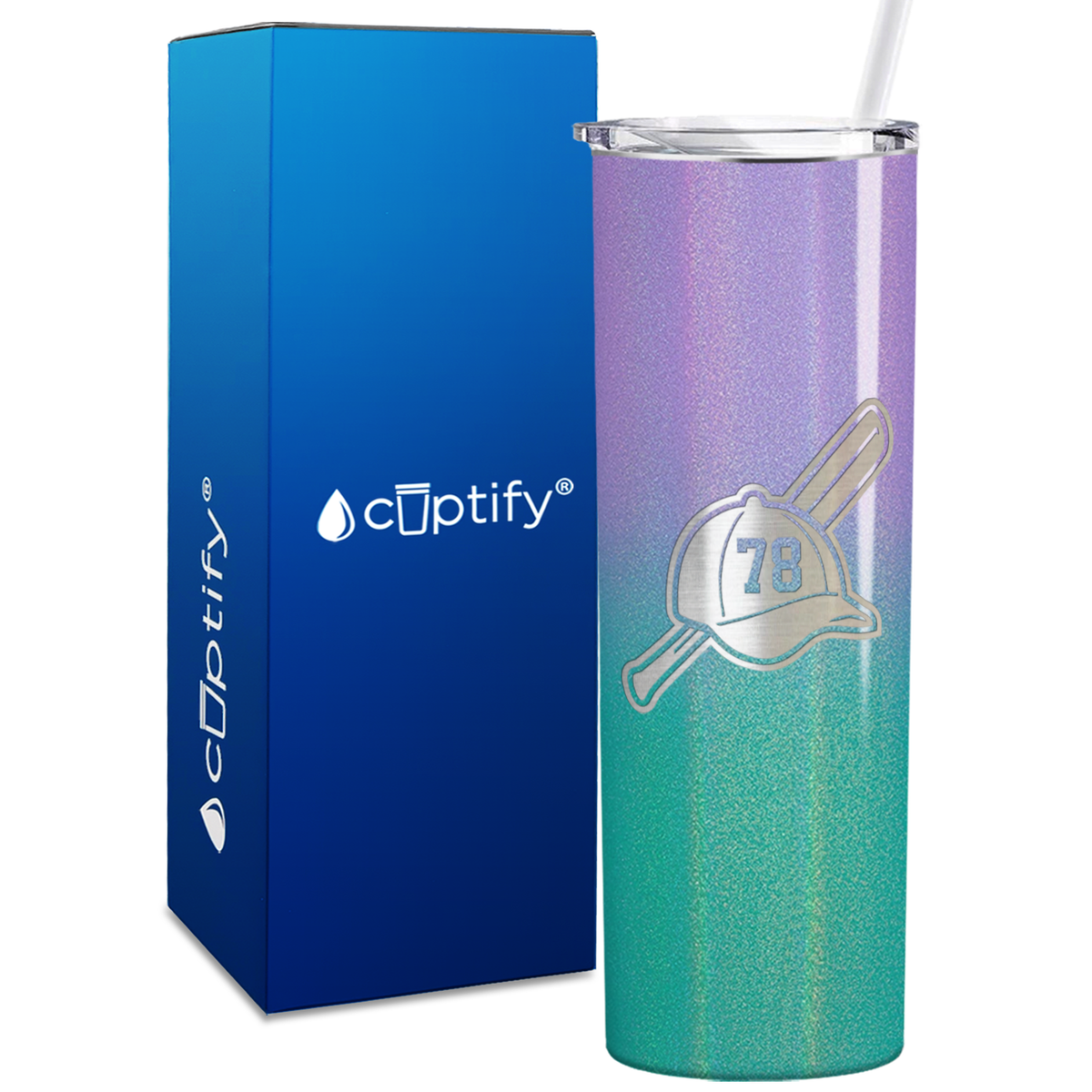 Baseball Bat and Hat with Personalized Number 20oz Skinny Tumbler