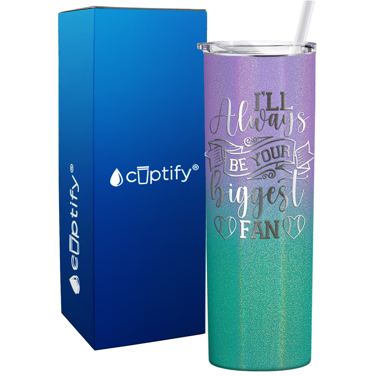 I'll Always Be Your Biggest Fan Baseball on 20oz Skinny Stainless Steel Tumbler