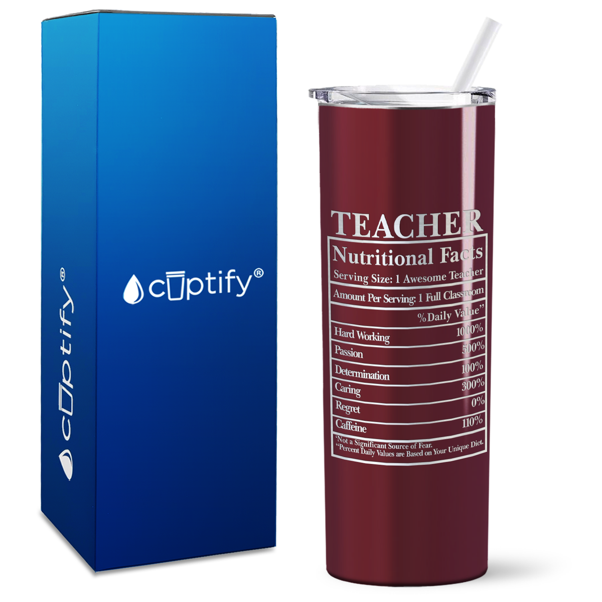 Teacher Nutritional Facts on 20oz Skinny Tumbler